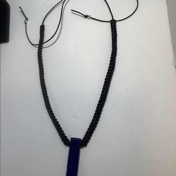 Lapis lazuli choker macrame adjustable black cord crystal necklace handmade - Picture 5 of 7